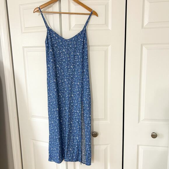 NWOT Reformation Crimini Blue Floral Midi Dress Slit Hem Women’s Size 0 - Picture 2 of 9